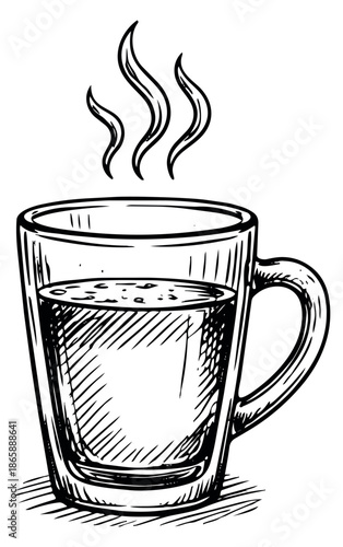 Hand drawn illustration of a steaming mug depicting a hot beverage for a cozy design
