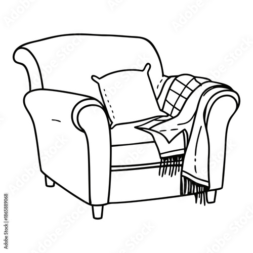 Cozy Armchair with Blanket Coloring Page