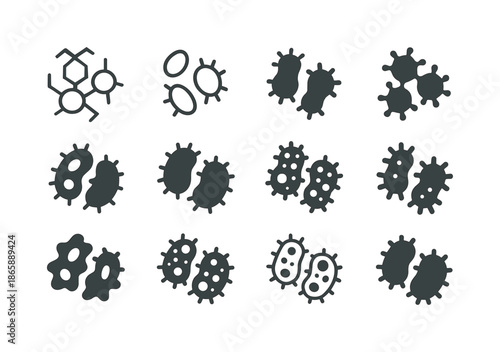 Biological Hazard Icons. Biological Hazards. Icon set. Set Logo of Biological Hazards: bacteria cluster. harmonious logo variations of the same emblematic