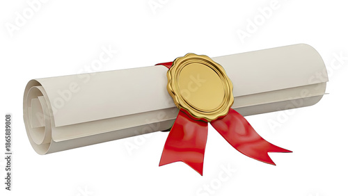 Rolled Certificate with Gold Seal and Red Ribbon