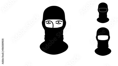 Knitted balaclava symbol, black isolated silhouette