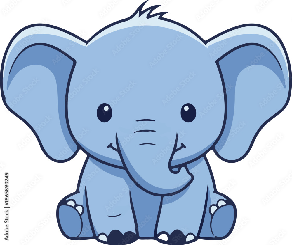 Naklejka premium Cute, cartoon baby elephant sitting