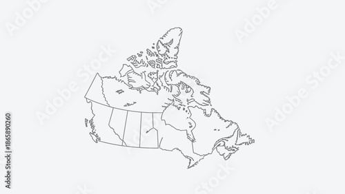 Simple Outline Map of Canada with Provincial and Territorial Borders on a Light Grey Background.