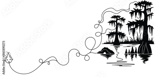 Swamp Cypress Trees Reflection Black And White Vector Design