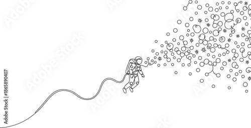 Astronaut Floating In Space Line Art, Cosmic Exploration Vector