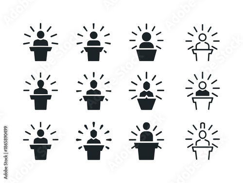 Motivational Event Logos. Inspiring speeches or talks in motivational events. Icon set. Set Logo of inspiring speeches or talks in motivational events: