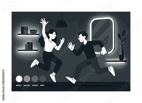 Modern Ambient Lighting. Lighting concepts. Layered LED strips glow along shelves and mirrors, casting soft halos around minimal shapes. Ambience meets