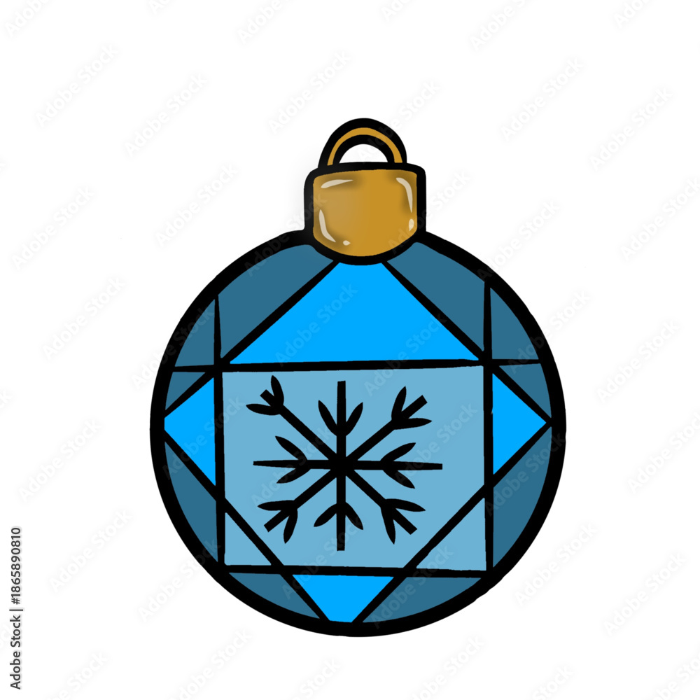 Obraz premium A blue Christmas ornament with a snowflake design in the center. 