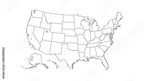 United States of America map outline with bold state borders, detailed vector illustration on isolated white background