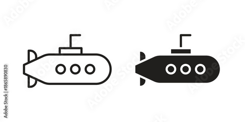 Submarine icons set designed in filled, outline, line and stroke style