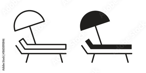 Sun bed icons set designed in filled, outline, line and stroke style