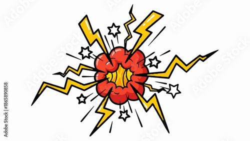 Comic book explosion with yellow lightning bolts and stars bursting outwards