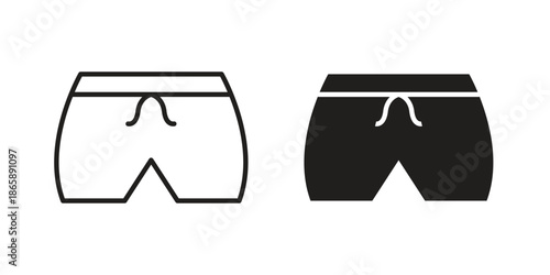 Swim shorts icons set designed in filled, outline, line and stroke style