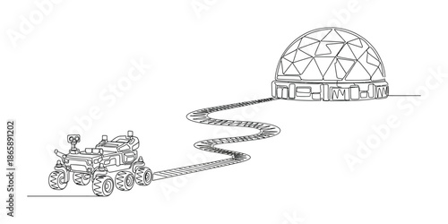 Mars Exploration Rover And Habitat Dome, Space Colonization Concept