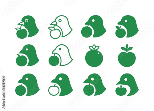 Animal Feeding Icons. Animal feeding habits. Icon set. Set Logo of animal feeding habits: frugivore fruit symbol. harmonious logo variations of the same