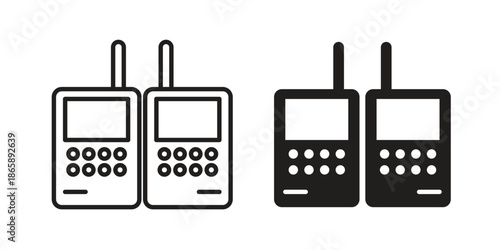 Two way radio icons set designed in filled, outline, line and stroke style