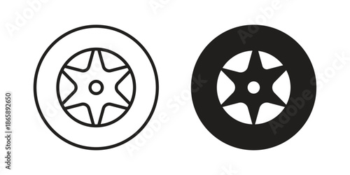 Tyre icons set designed in filled, outline, line and stroke style