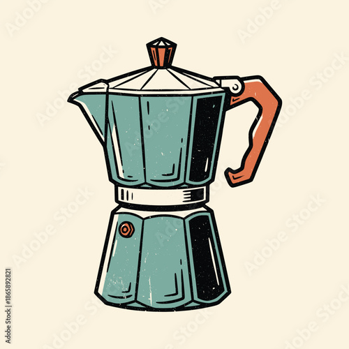 Retro Moka pot coffee brewer illustration vintage style