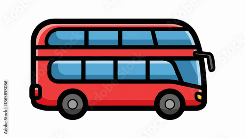 Iconic red double-decker bus with blue windows and black outlines