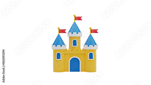 Yellow and Blue Toy Castle with Red Flags