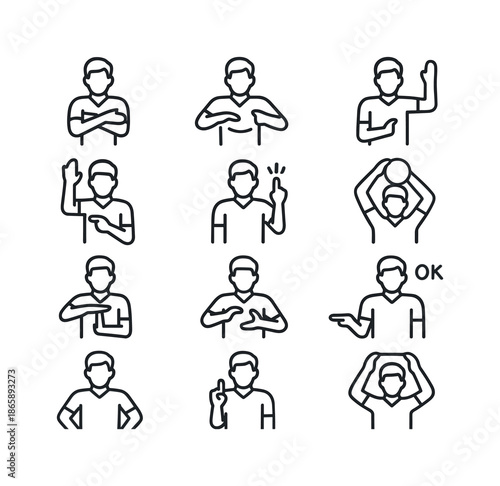 Basketball Referee Signal Icons. Basketball referee signals. Line icon set of Basketball referee signals: traveling signal, double dribble signal, foul signal,