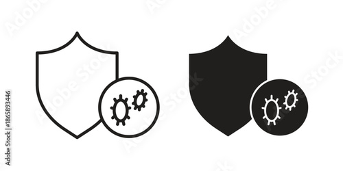 Virus protection shield icons set designed in filled, outline, line and stroke style