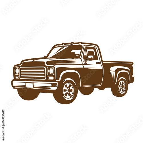 Brown pickup truck on white background  side view of a classic vehicle