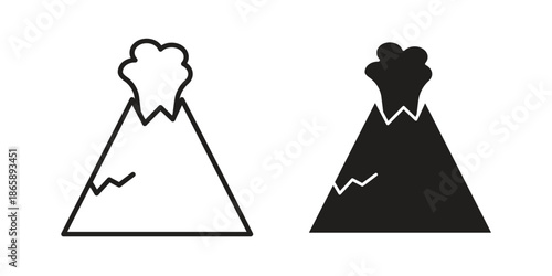 Volcano eruption icons set designed in filled, outline, line and stroke style