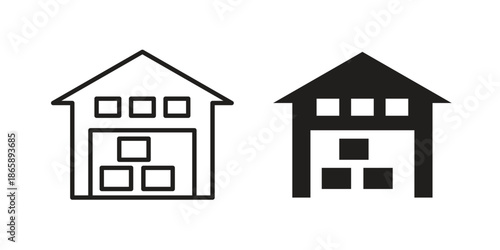 Warehouse icons set designed in filled, outline, line and stroke style