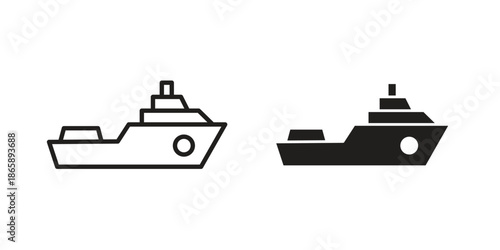 Warship icons set designed in filled, outline, line and stroke style