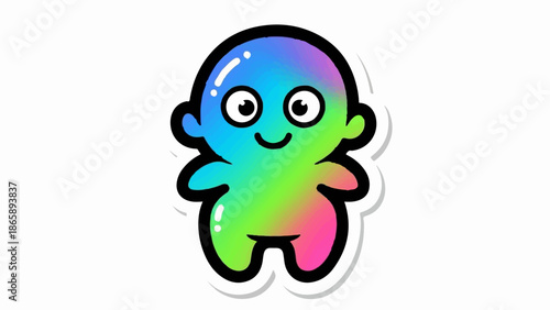 Cute, round character with big eyes and smiling face, featuring a vibrant rainbow gradient