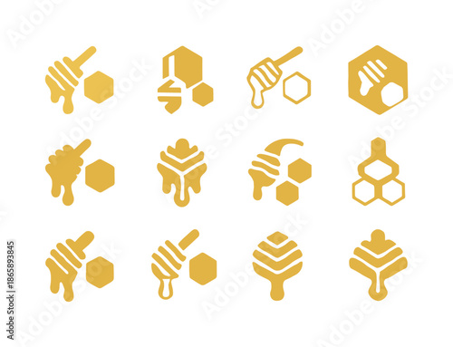 Natural Haircare Icons. Natural Haircare Ingredients. Icon set. Set Logo of Natural Haircare Ingredients: honey and comb. harmonious logo variations of the