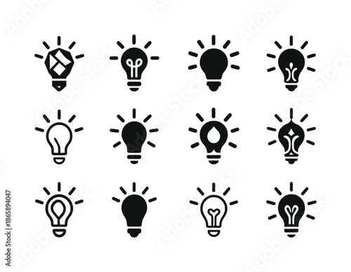 Inspirational Light Bulb Icons. Inspirational. Icon set. Set Logo of inspirational: light bulb spark. harmonious logo variations of the same emblematic