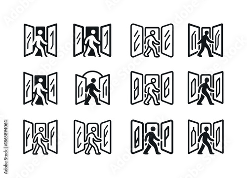 Mirror Maze Logos. wandering through a maze of mirrors. Icon set. Set Logo of wandering through a maze of mirrors: distorted reflection. harmonious logo