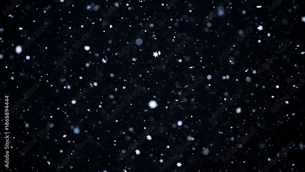 Fototapeta premium Falling Snow on Dark Background snowflakes black background