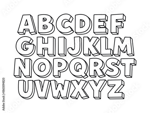 Playful Shadow Letters. Shadowed letters children?s coloring book illustration, outlined drawing, simple letters with exaggerated cartoon shadows to show