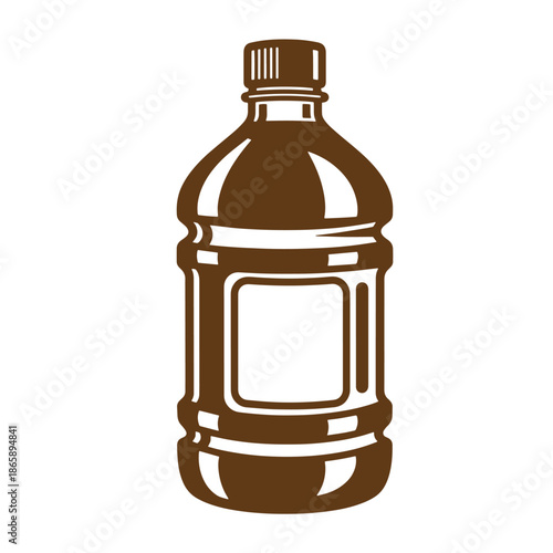 Brown soda bottle with cap and label space on white background