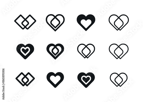 Forging Heart Connections. Forging meaningful connections with others. Icon set. Set Logo of forging meaningful connections with others: joined hearts symbol.
