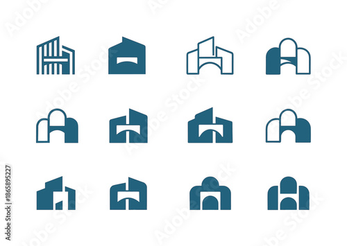 Skybridge Logo Variations. Skybridge. Icon set. Set Logo of skybridge: rooftop-level bridge. harmonious logo variations of the same emblematic concept, each