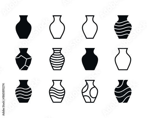 3D-Printed Logo Set. 3D-printed objects in art and design. Icon set. Set Logo of 3D-printed objects in art and design: printed vase form. harmonious logo