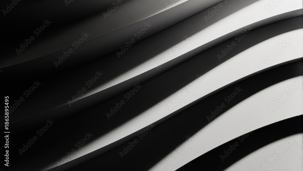 Obraz premium Abstract grayscale image of smooth, curved, layered shapes with shadows