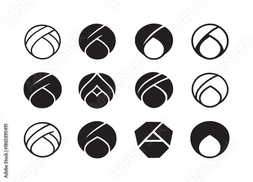 Religious Attire Logos. Religious attire and traditional clothing. Icon set. Set Logo of Religious attire and traditional clothing: turban