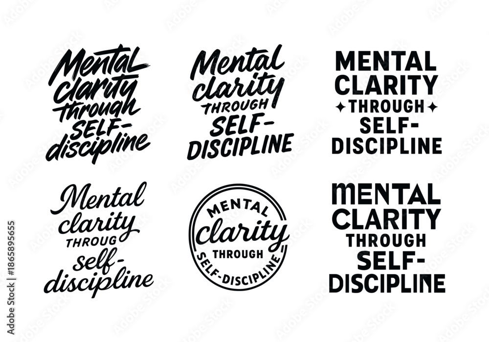 Obraz premium Artistic Lettering Grid. Mental clarity through self-discipline. Set lettering. harmonious lettering variations of the same emblematic concept, each with