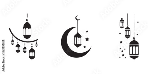 Illustrations of crescent moons and lanterns