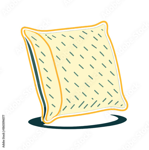 Floating Glowing Cushion. Cushion detail. A single cushion floats with its seams and texture lines glowing; minimal dots hover like dust motes in light. Soft