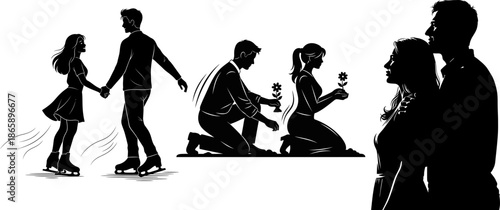 Romantic relationship stages silhouettes from dating to marriage