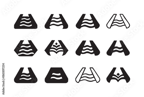Irrigation System Logos. irrigation system. Icon set. Set Logo of irrigation system: water channel. harmonious logo variations of the same emblematic concept,