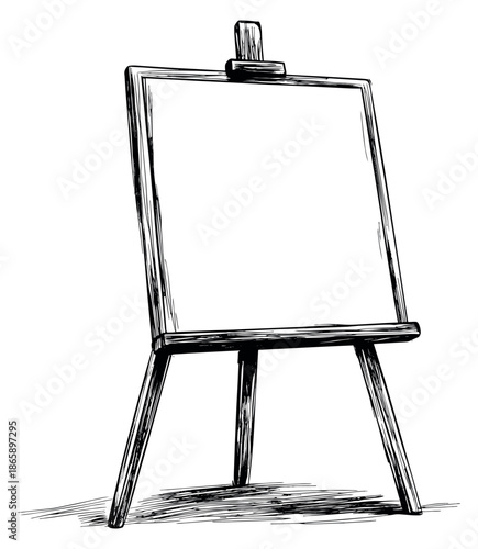 Hand drawn illustration of an art easel depicting a blank canvas for creative projects