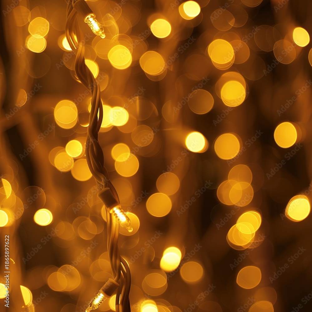 Fototapeta premium Close-Up of Warm Yellow String Lights