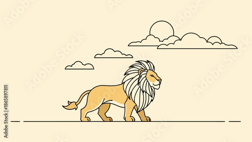 A lion walking in the savannah.